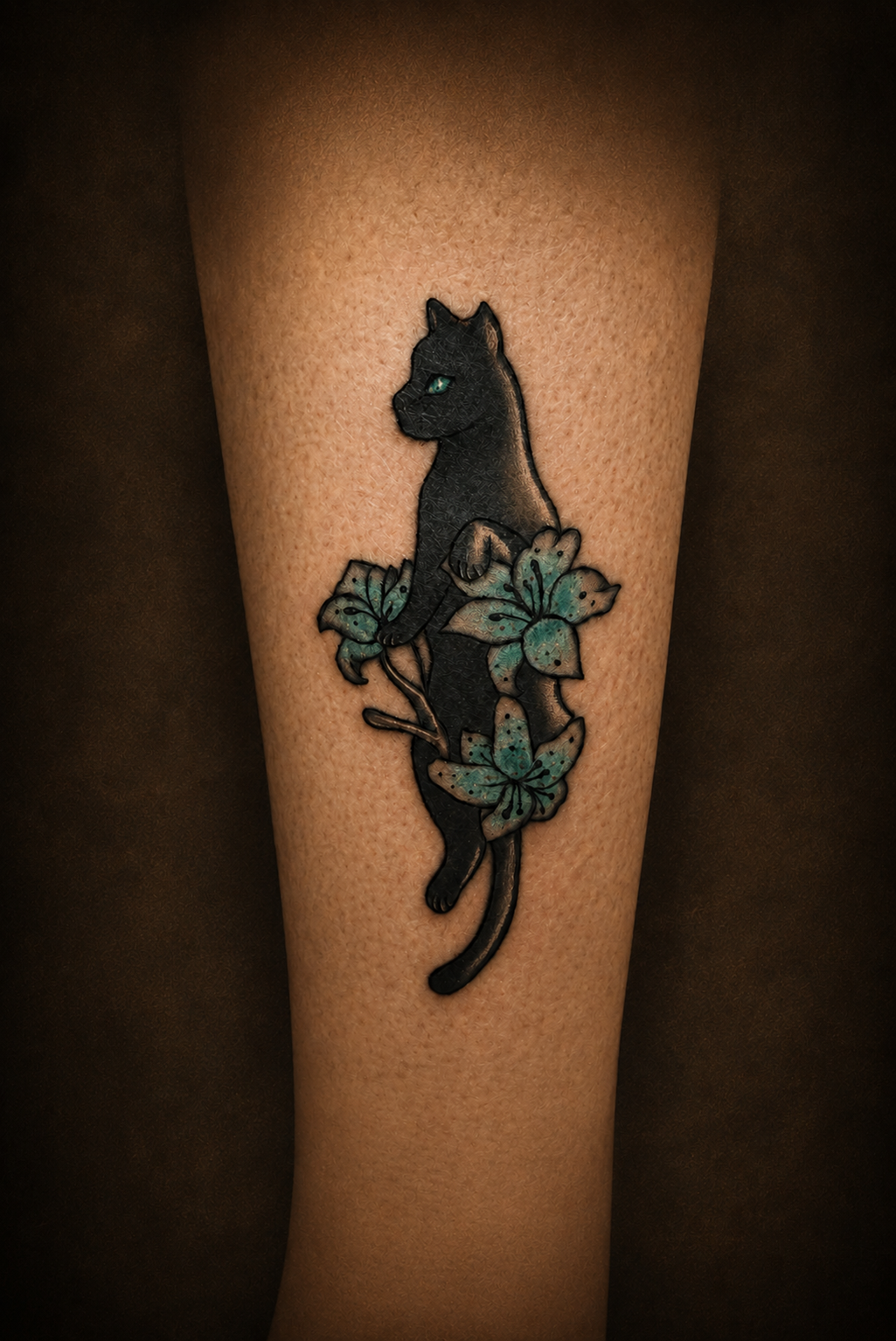 Gallery 19 Black Cat Floral Tattoo